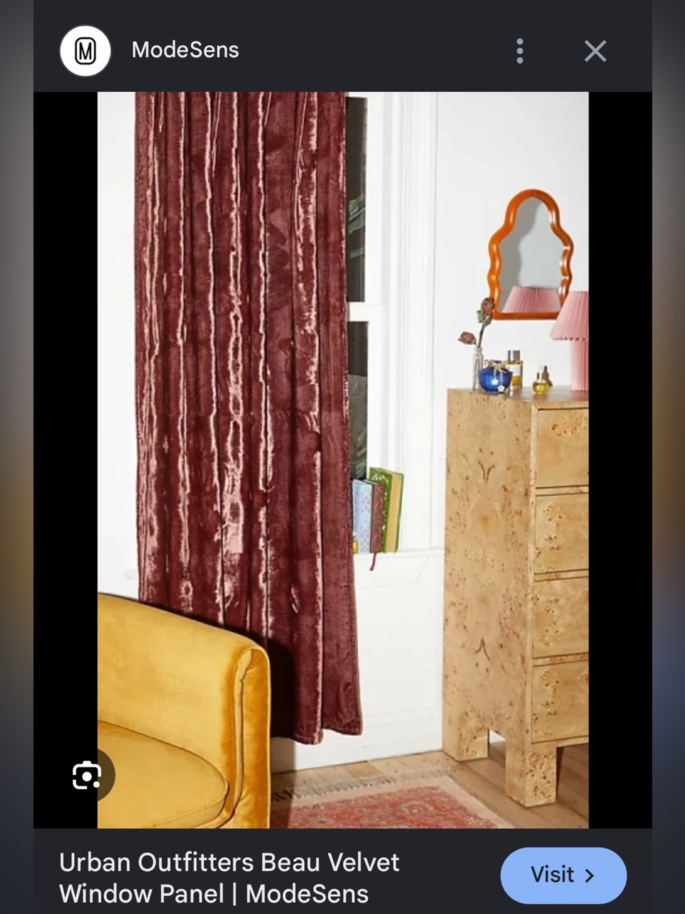 Urban Outfitters Beau Velvet Window Curtain Panel - maroon!